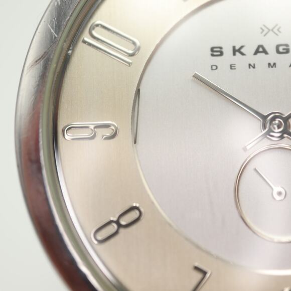 Skagen Men Two Tone Slim Swiss Parts 38mm Watch Brown Lizard Leather New Battery - Picture 6 of 16